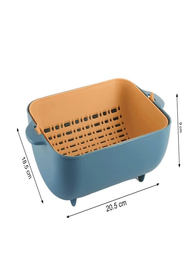 Oblivion Multifunctional Bpa Free Double Layered Plastic Rotatable Strainer Bowl with Handles for Washing, Rinsing, Serving Vegetables & Fruits (Multicolor) - Image 2